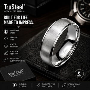 Men’s 316L Stainless Steel Ring wedding Band Comfort Fit Silver 8mm Size 13